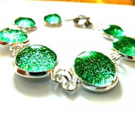 Galaxy Dark Green Bracelet Garden of England Jewellery made with Glass Cabochons