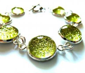 Galaxy Light Green Bracelet Garden of England Jewellery made with Glass Cabochons