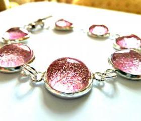 Galaxy Pink Bracelet Garden of England Jewellery made with Glass Cabochons