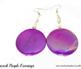 Sprayed shell Earrings peacock collection purple