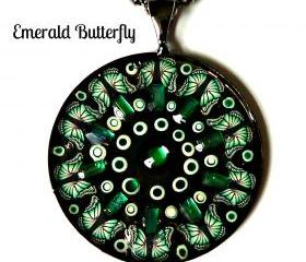 Emerald Butterfly Necklace by Garden of England Jewellery combines Rhinestones and Nailart